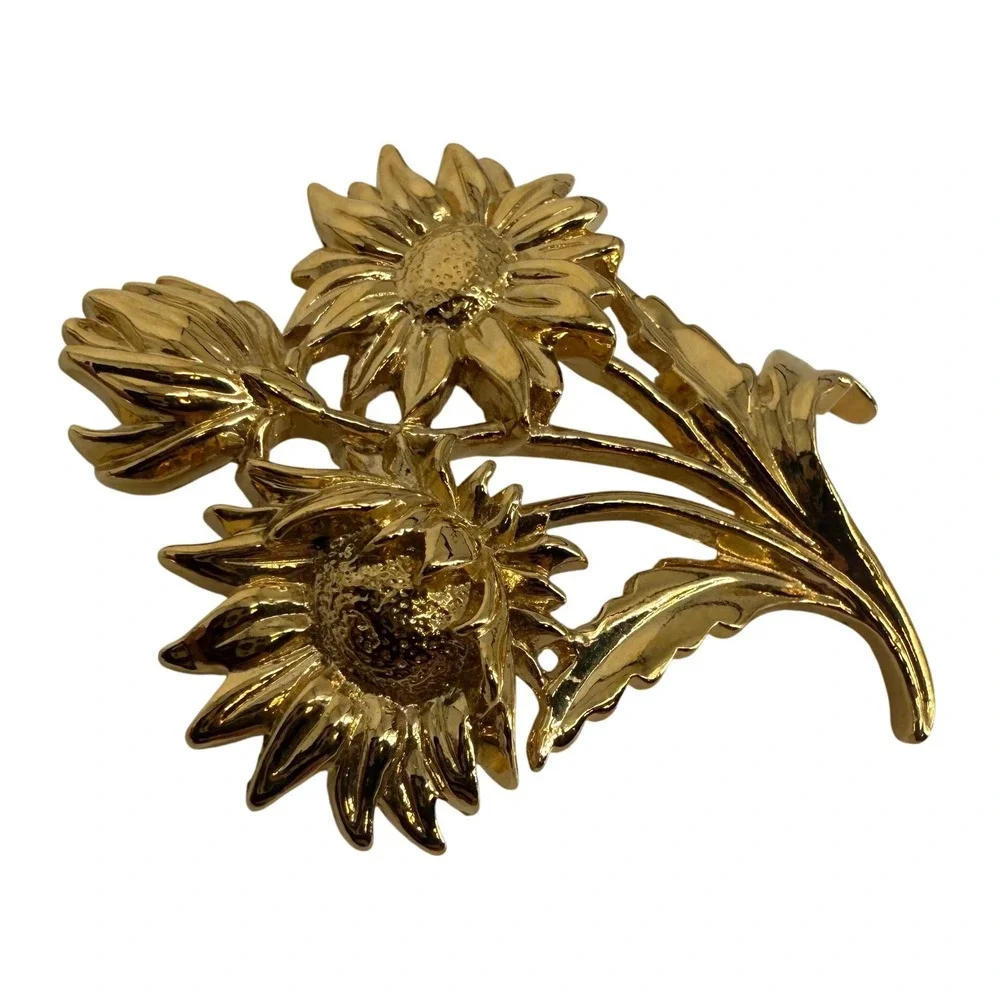 Vintage Avon Gold Tone Floral Brooch Pin Daisies Sunflowers Summer Boho Bohemian - Picture 3 of 6